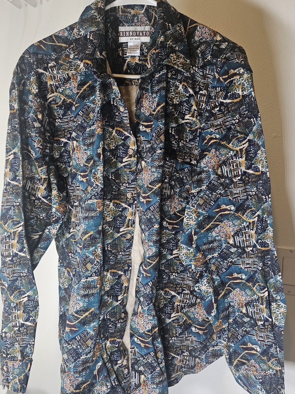 NAK Multicolor Navy Teal Abstract Print Button-Up Shirt